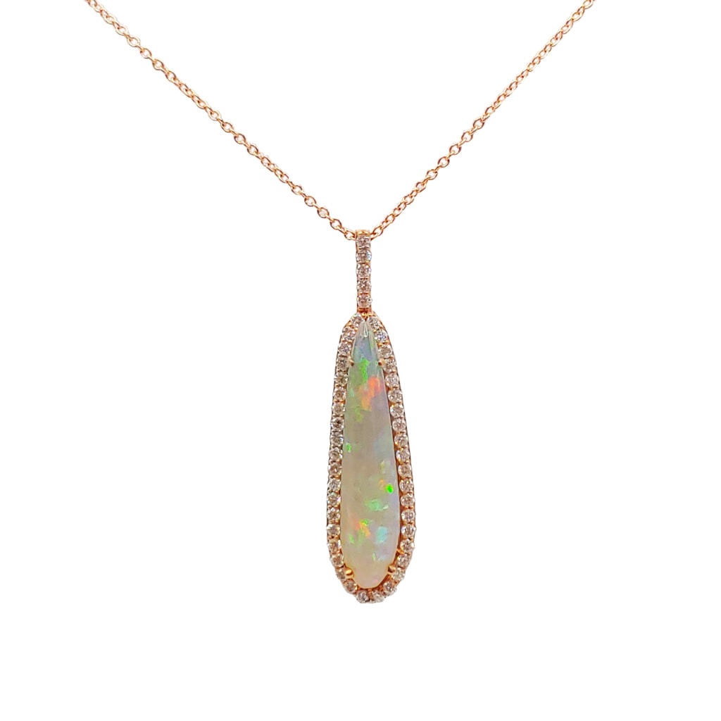 Teardrop Ethiopian Opal Necklace with Diamond Accents