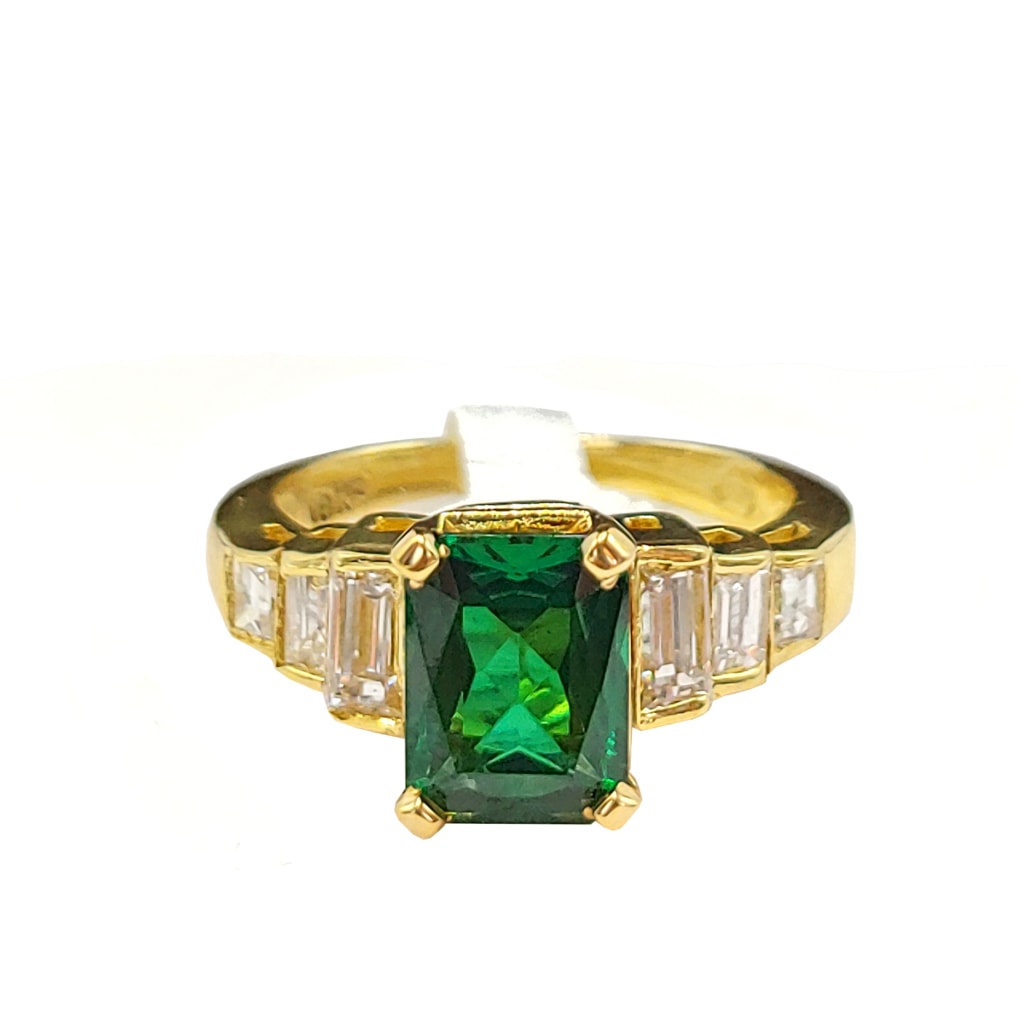 Lab Created Emerald and Diamond Ring