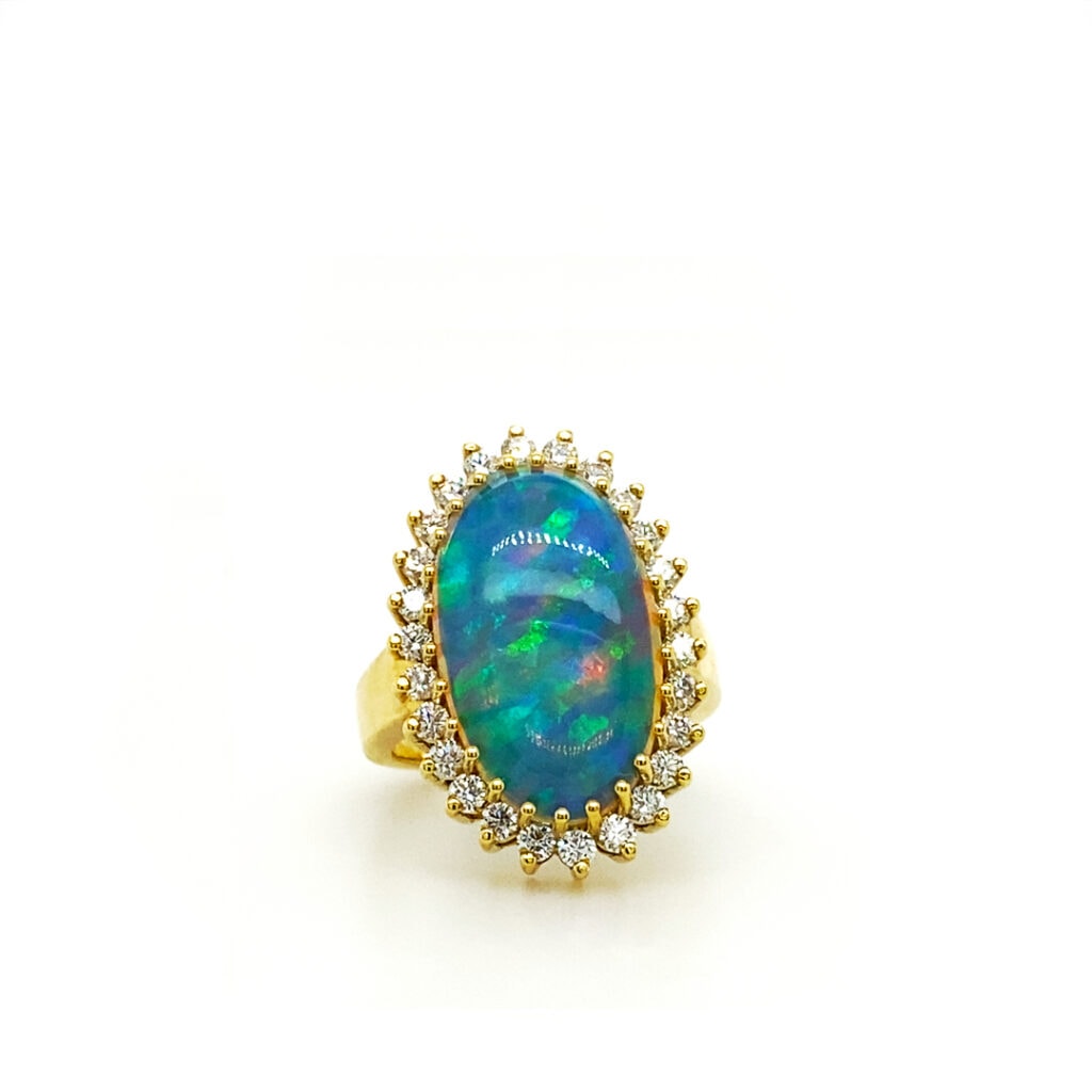 Ethiopian Opal Ring with Diamond Halo Setting