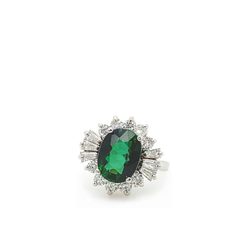 Green Tourmaline and Diamond Ring