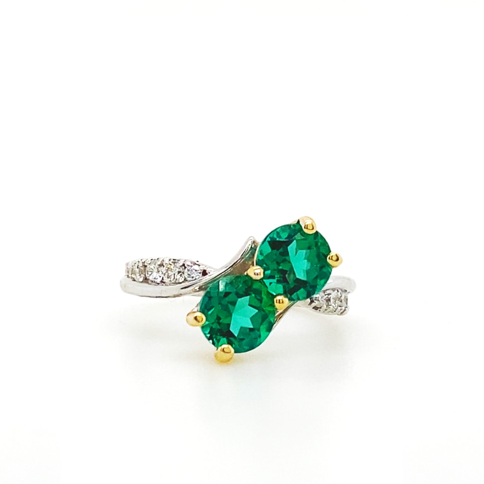 Two-Tone Lab Emerald and Diamond Ring