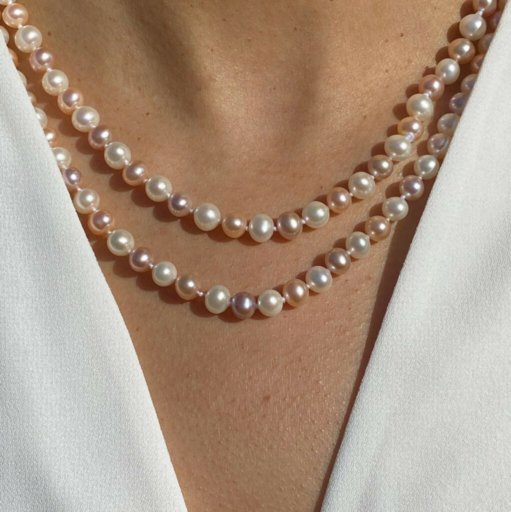 36-inch vintage double strand natural pearl necklace