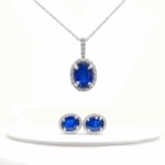Diamonds and Sapphire Earrings and Necklace Set