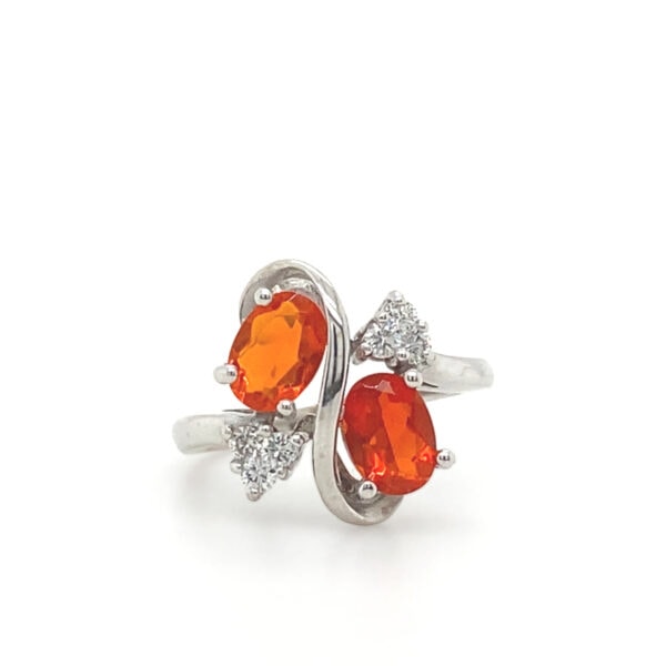 Diamond and Orange Fire Opal Ring