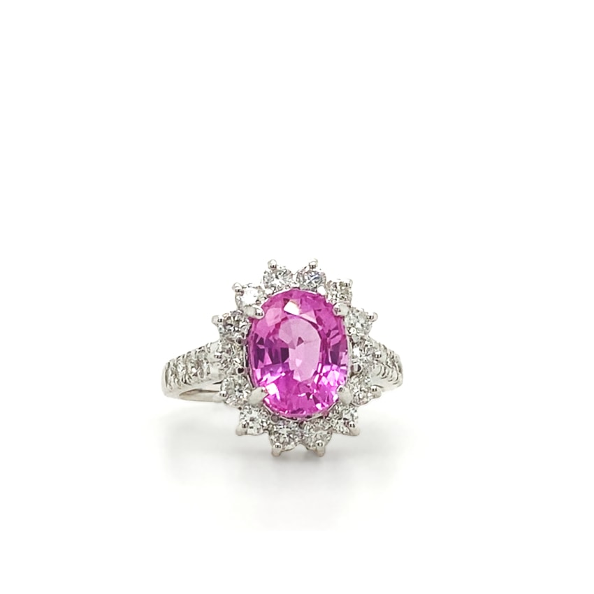 Lab Pink Sapphire and Diamond Ring