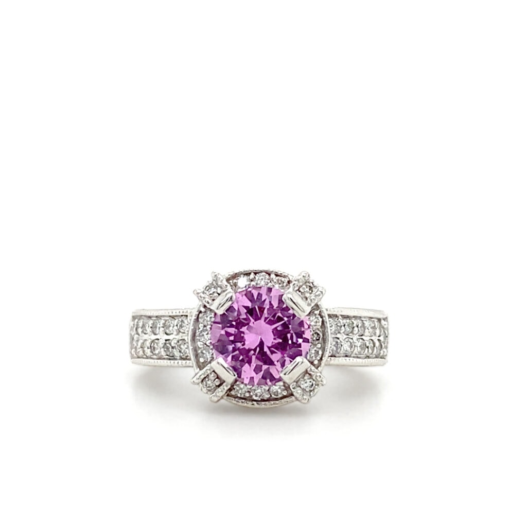 Stunning Diamond and Lab Pink Sapphire Ring