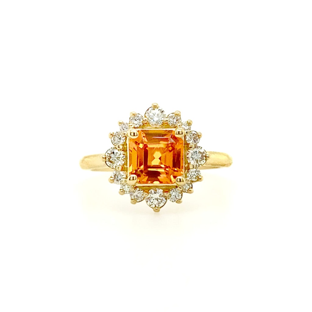 Mandarin Orange Garnet Ring with Diamond Accents