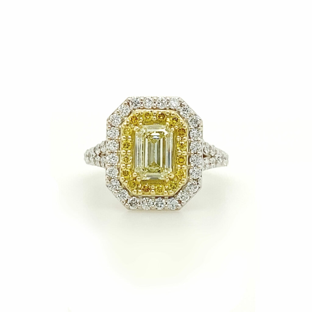 Split Shank Emerald Cut Yellow Diamond Ring