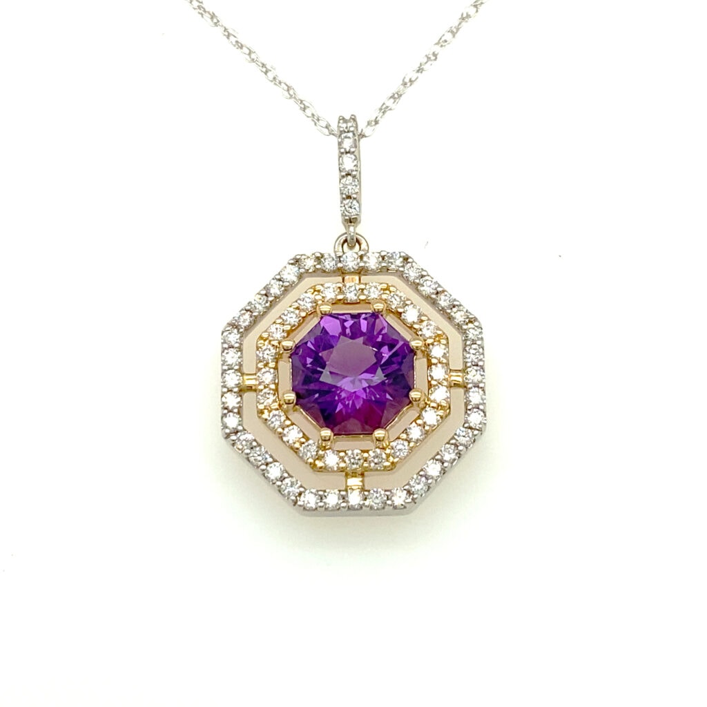 Two-Tone Halo Octagon Amethyst Pendant