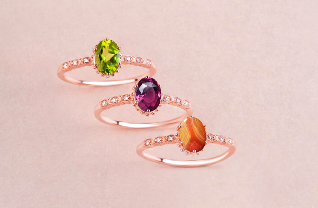 Three August Birthstone Rings