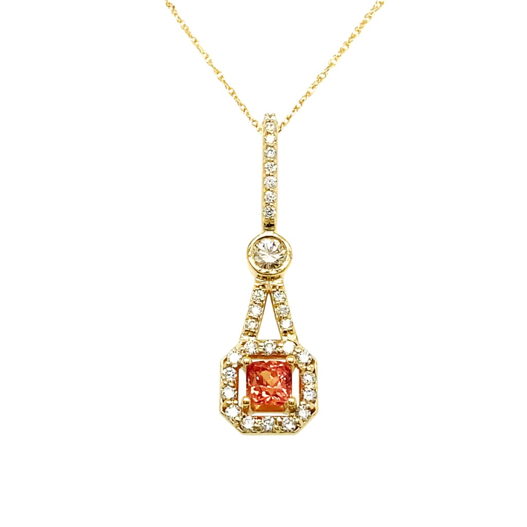 Padparadscha Sapphire and Diamond Pendant